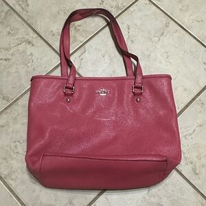 Coach Pink Leather Tote Bag Large Shoulder Zip Top READ Damage